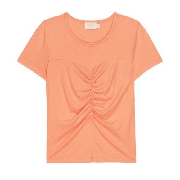 NWT Nation LTD Alina Tee T-Shirt Women’s Size Large Cadmium Orange Shirring - Picture 2 of 11